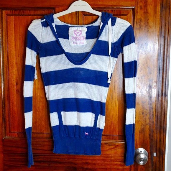 PINK Victoria's Secret Tops - Victoria Secret Pink - Blue and white hoodie